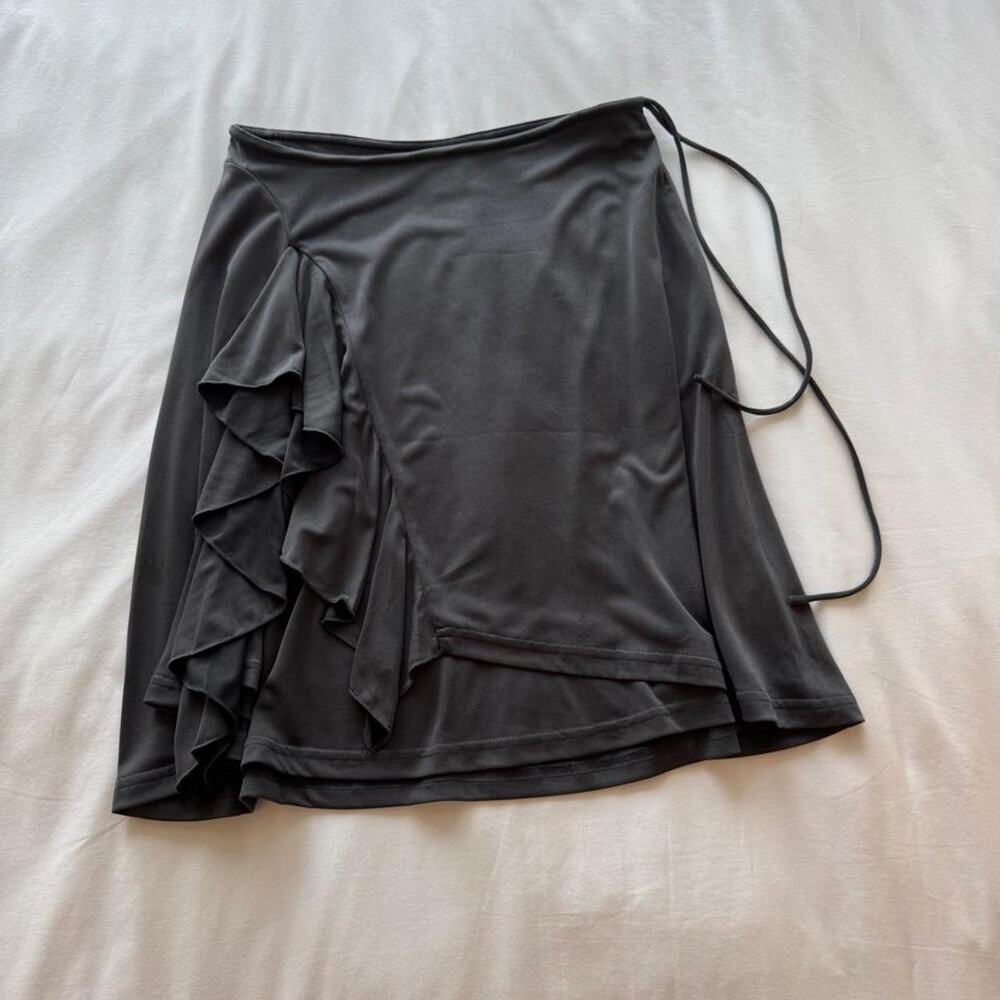 With jean jolene skirt grey ruffle midi skirt with tie waist